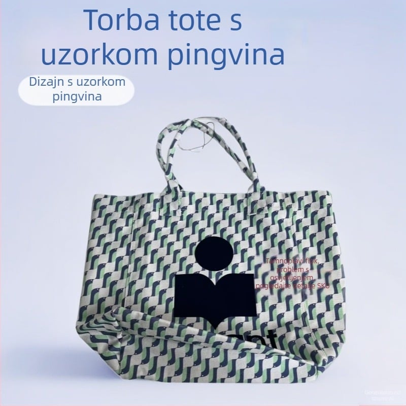 Platnena tote torba za kupovinu, velika casual torba s motivom pingvina