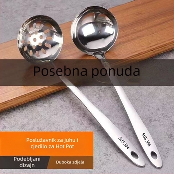 Debela nehrđajuća čelična žlica za juhu i cediljka, velike i male veličine, duga drška, za posluživanje juhe i kaše u kućnoj kuhinji