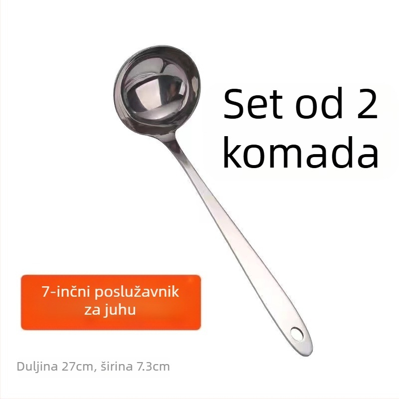 Debela nehrđajuća čelična žlica za juhu i cediljka, velike i male veličine, duga drška, za posluživanje juhe i kaše u kućnoj kuhinji