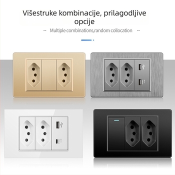Zidna utičnica s USB Type-C, 3-pins, brazilski standard, 10A, sivi panel
