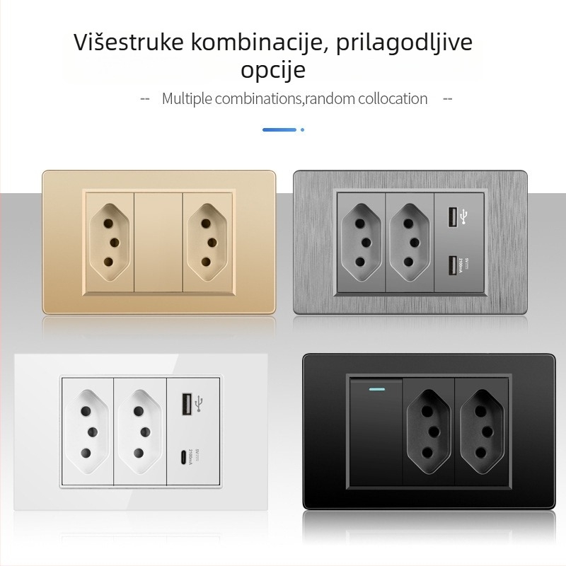 Zidna utičnica s USB Type-C, 3-pins, brazilski standard, 10A, sivi panel