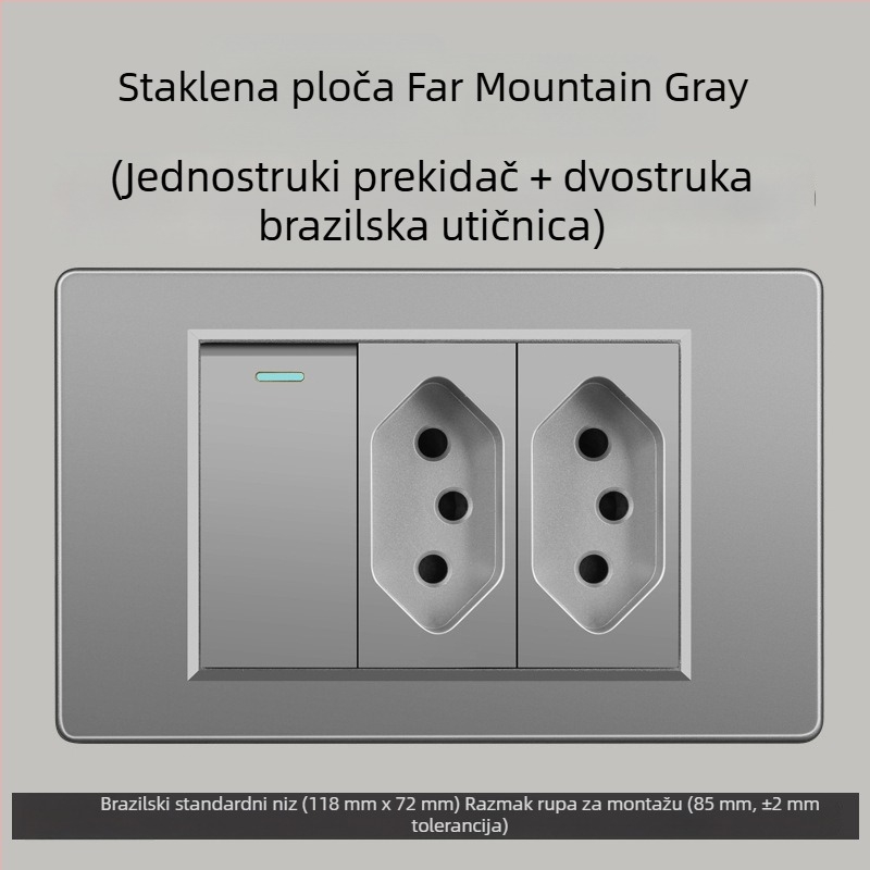 Zidna utičnica s USB Type-C, 3-pins, brazilski standard, 10A, sivi panel
