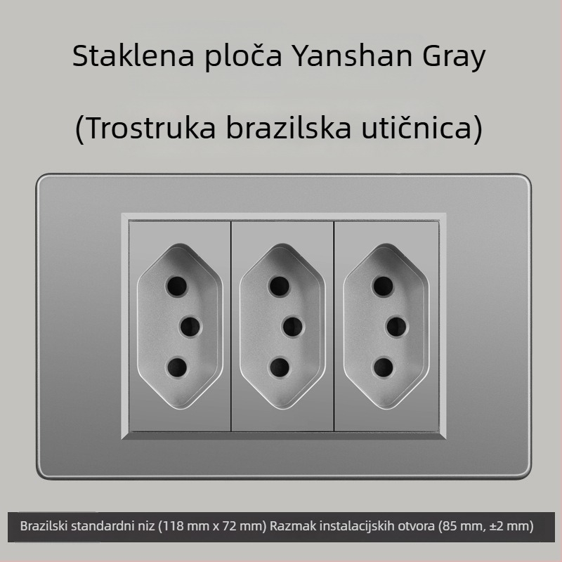 Zidna utičnica s USB Type-C, 3-pins, brazilski standard, 10A, sivi panel