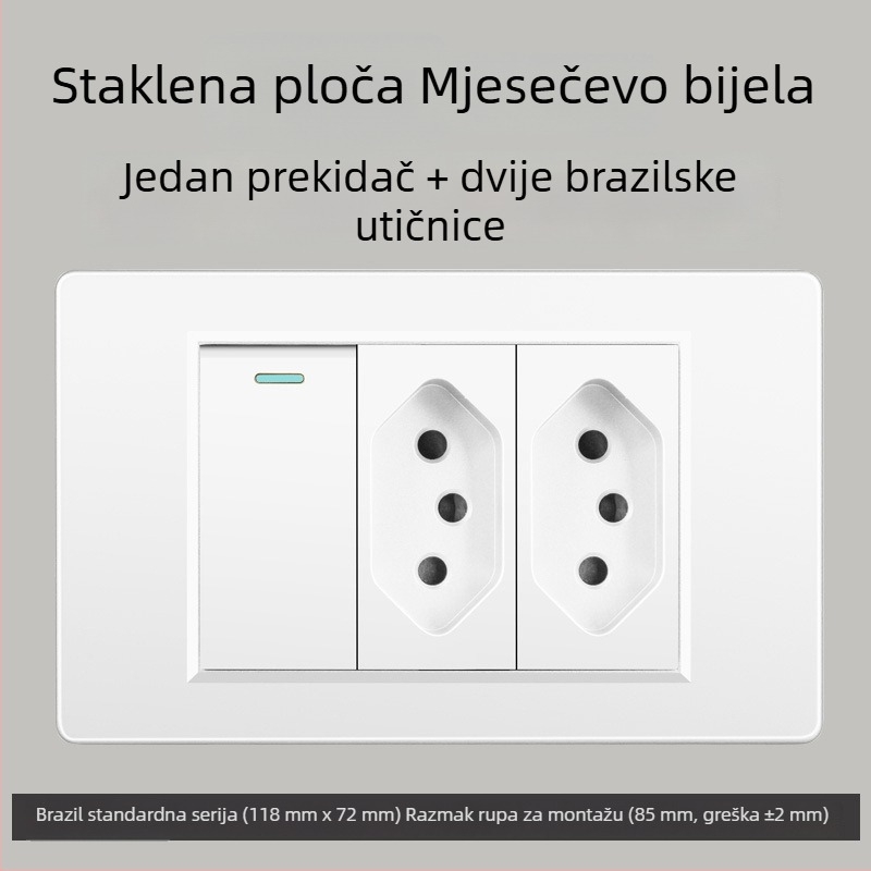 Zidna utičnica s USB Type-C, 3-pins, brazilski standard, 10A, sivi panel