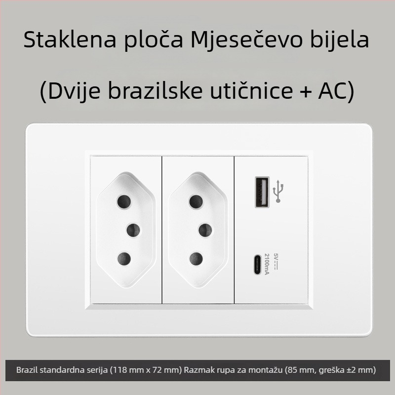Zidna utičnica s USB Type-C, 3-pins, brazilski standard, 10A, sivi panel