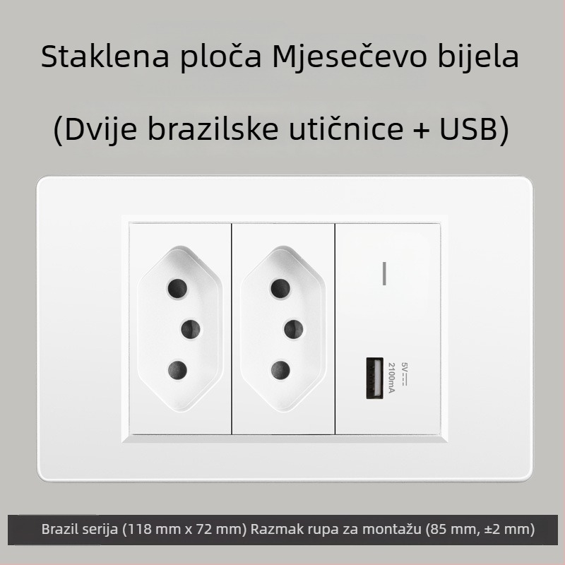 Zidna utičnica s USB Type-C, 3-pins, brazilski standard, 10A, sivi panel