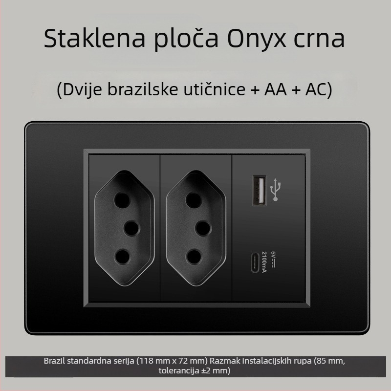 Zidna utičnica s USB Type-C, 3-pins, brazilski standard, 10A, sivi panel