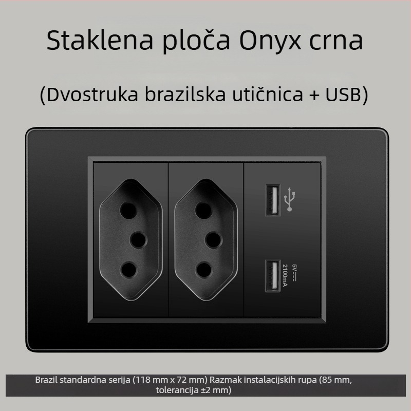 Zidna utičnica s USB Type-C, 3-pins, brazilski standard, 10A, sivi panel