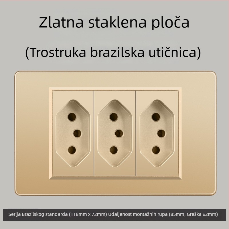 Zidna utičnica s USB Type-C, 3-pins, brazilski standard, 10A, sivi panel