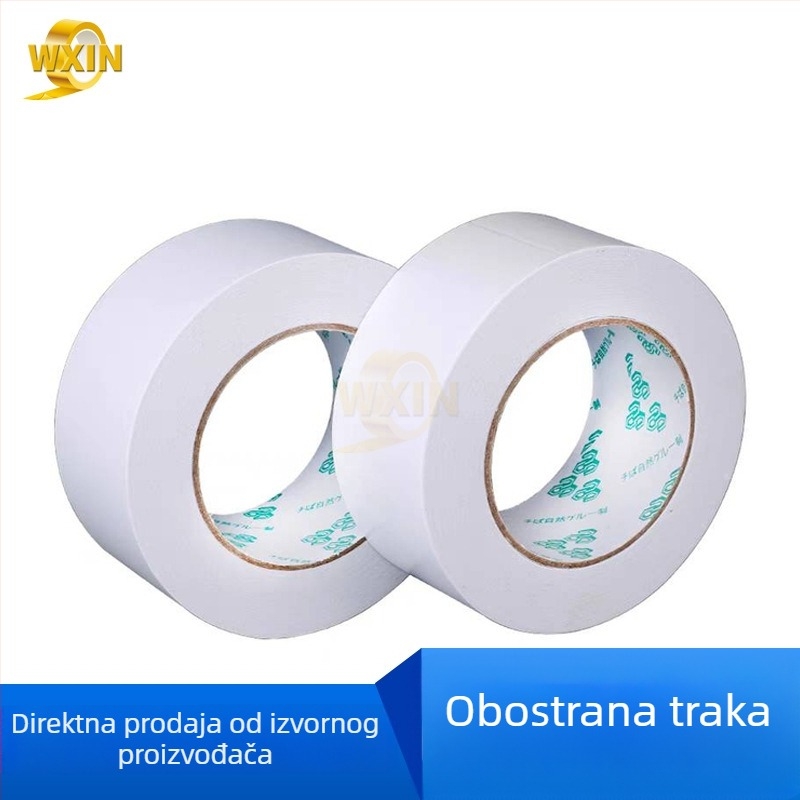 Weixin dvostruka ljepljiva traka s jakim akrilnim ljepilom na PET/papirnoj podlozi, EVA spajanje, duljina 50 m, širina 5–1020 mm, debljina 0,1 mm, bijeli papir za odvajanje
