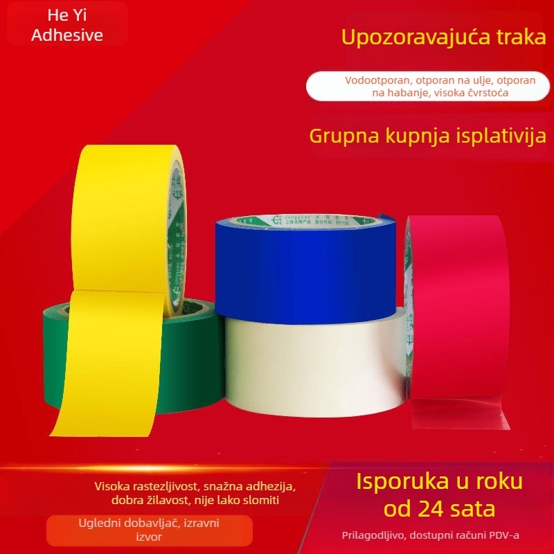 PVC upozoravajuća traka za označavanje poda, otporna identifikacijska traka u crvenoj, žutoj, plavoj i zelenoj boji, širina 4,3 cm, debljina 0,14 mm