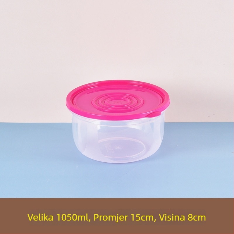 Plastična hermetički zatvorena kutija za hranu, okruglog oblika, pogodna za hladnjak i zamrzivač, velika kapaciteta 2,1–3 L