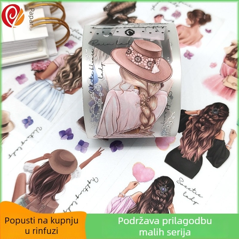 Na skladištu: traka za dnevnik s crtanim likovima, DIY, lasersko zlatno foliranje, vodootporna PET naljepnica