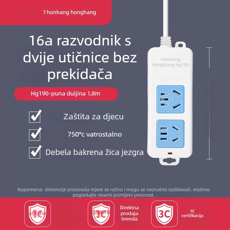 Produžni kabel 16A s više utičnica za klimatizaciju i bojler