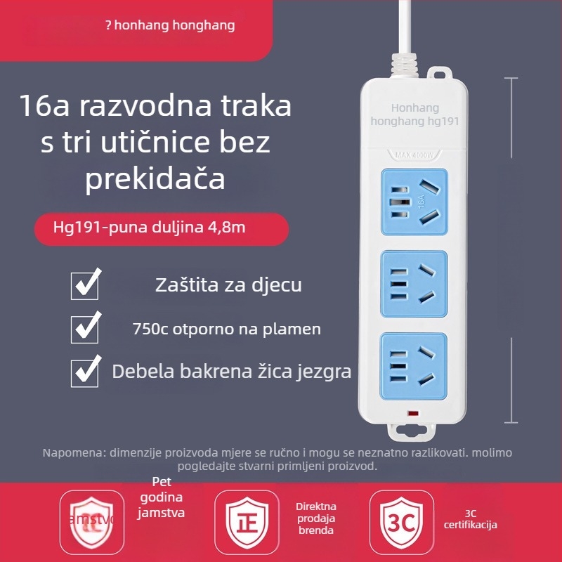 Produžni kabel 16A s više utičnica za klimatizaciju i bojler