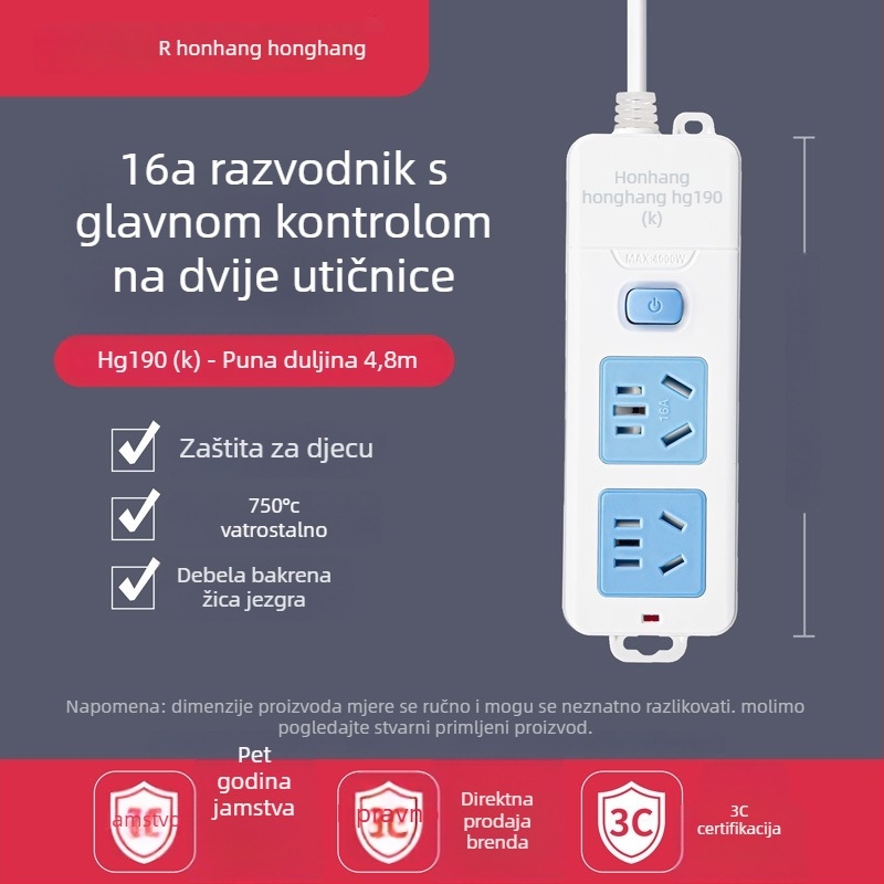 Produžni kabel 16A s više utičnica za klimatizaciju i bojler