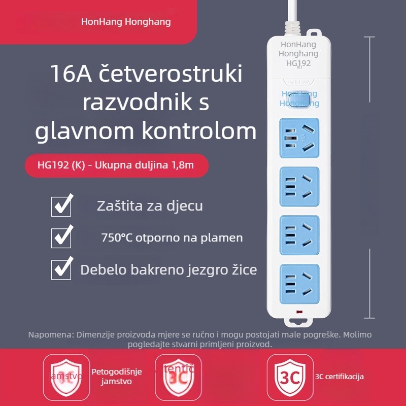 Produžni kabel 16A s više utičnica za klimatizaciju i bojler