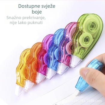 Mini korektivna traka, slatkog dizajna, veliki kapacitet, pakiranje od 6 komada, razne boje: žuta, crvena, ljubičasta, zelena, plava