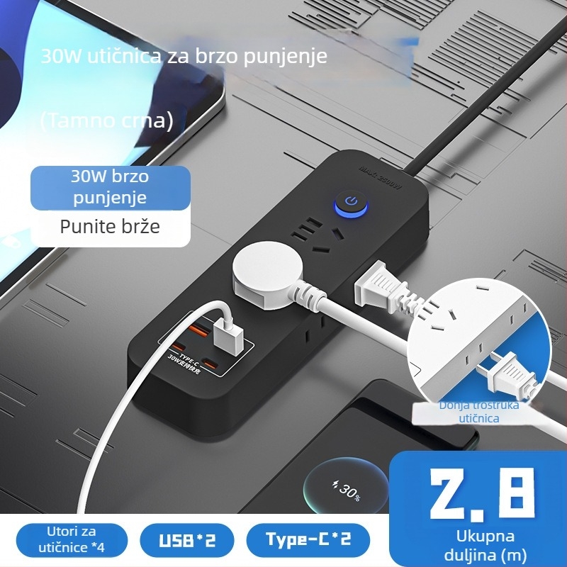 Pametni 30W USB produžni kabel za kućnu i uredsku upotrebu, s kabelom i bakrenim vodovima
