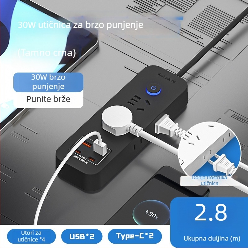 Pametni 30W USB produžni kabel za kućnu i uredsku upotrebu, s kabelom i bakrenim vodovima