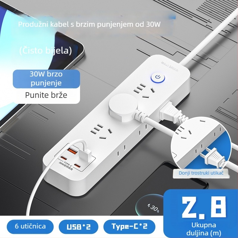 Pametni 30W USB produžni kabel za kućnu i uredsku upotrebu, s kabelom i bakrenim vodovima