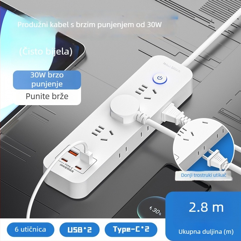 Pametni 30W USB produžni kabel za kućnu i uredsku upotrebu, s kabelom i bakrenim vodovima