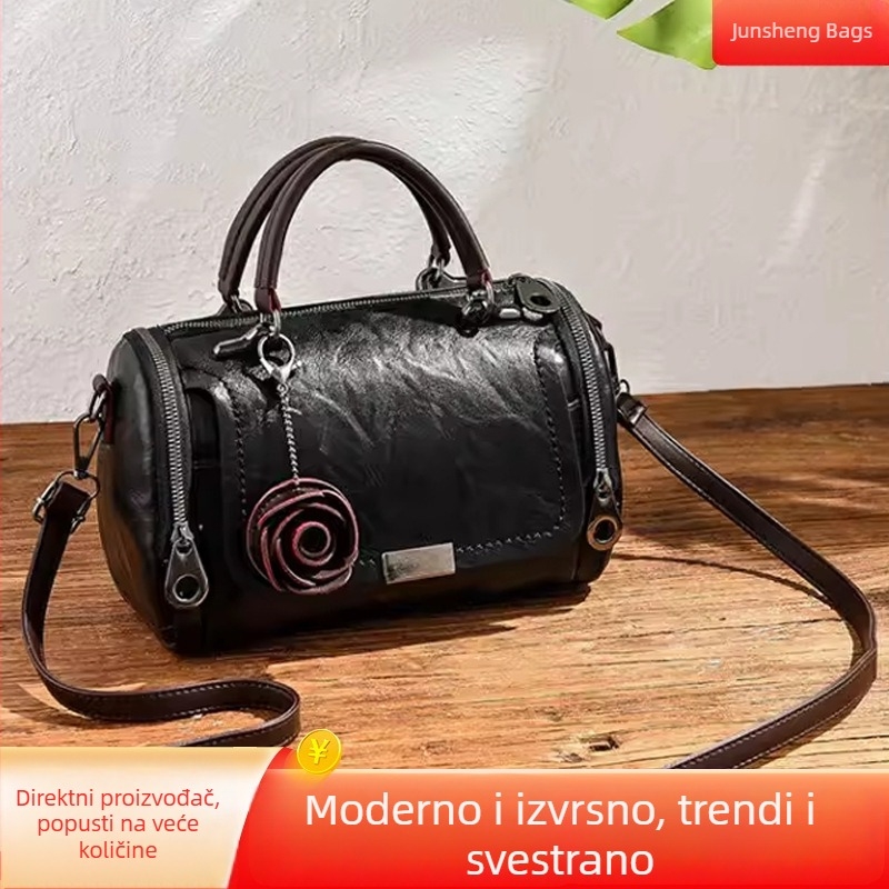 Moderna retro ženska torbica od mekane kože, Boston stil, svestrana crossbody torba i jednostavna torba za rame s oblikom jastuka