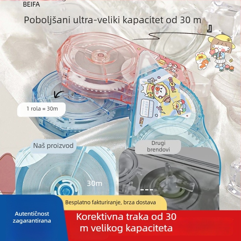 Beifa Xili Cartoon Korekcijska traka velike kapacitete za učenike, tiha, kompatibilna s različitim pisaćim alatima