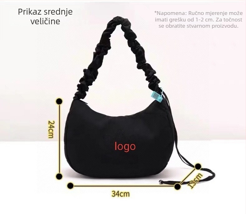 Ženska nylon torba Cloud bag s otiskom slova, srednje veličine, preko ramena, zatvarač, prostrani unutarnji džep.
