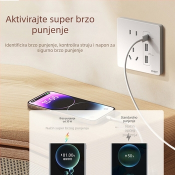 Chint skriveni zidni prekidač i utičnica, ploča od 1 modula, 5 rupa, krem boje, bijela 6C