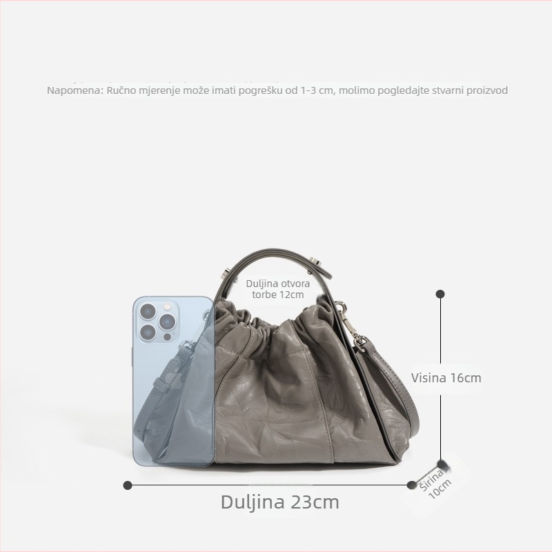 Nova nišna dizajnerska retro torba s plisama u obliku oblaka, mala, s jednim ramenskim remenom, ženska kožna torba