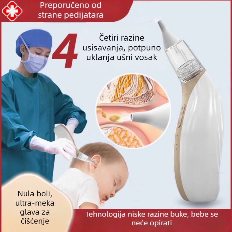 Električni usisni uređaj za uši za djecu, svjetleća kašičica za čišćenje ušnog voska, usisavanje vode i sluzi, njega uha beba