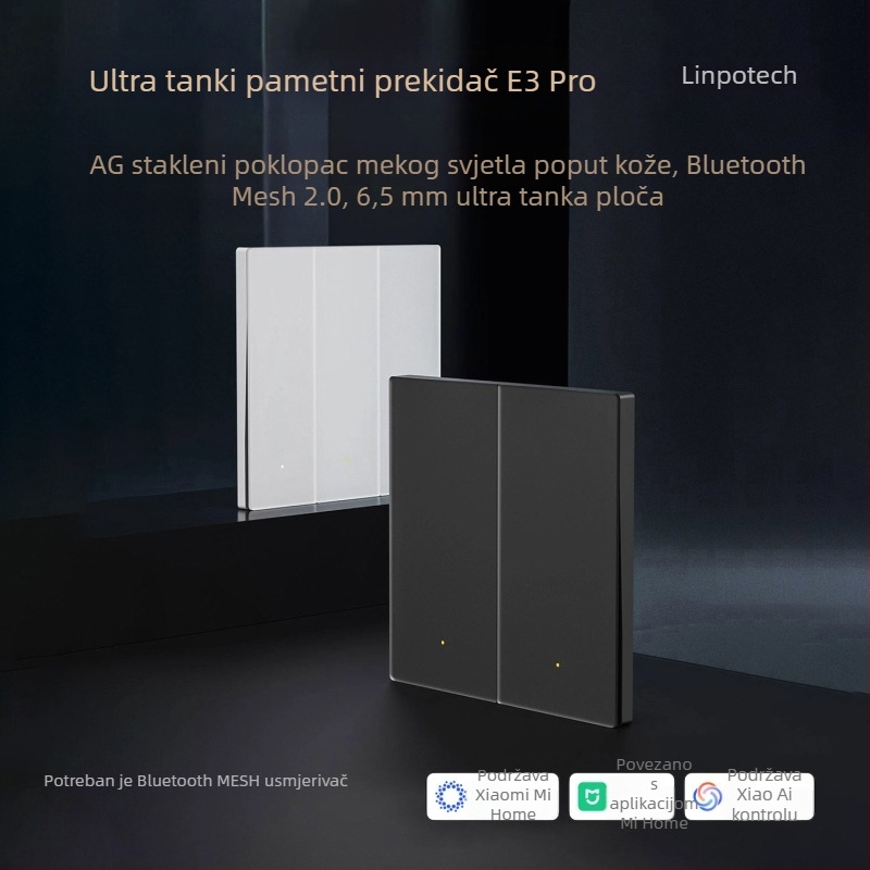 Lingpu E3ProMesh 2.0 AG stakleni prekidač s daljinskim i glasovnim upravljanjem