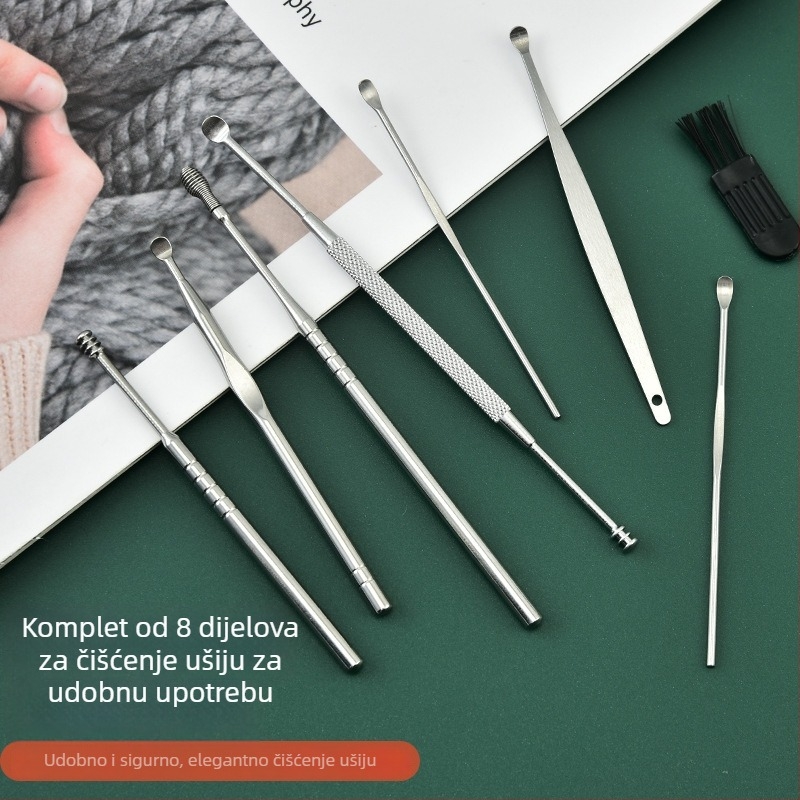 Set od 8 komada alata za čišćenje ušiju od nehrđajućeg čelika za odrasle