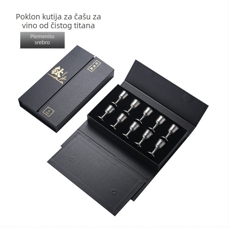Set čistog titana: dekantor i čaše za vino i sake, japanskog stila, s poklon kutijom