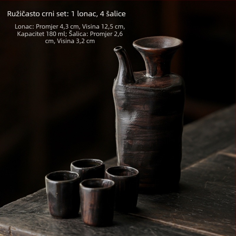 Keramički set za posluživanje vina i sakea s jednim vrčem i četiri čaše, retro stil