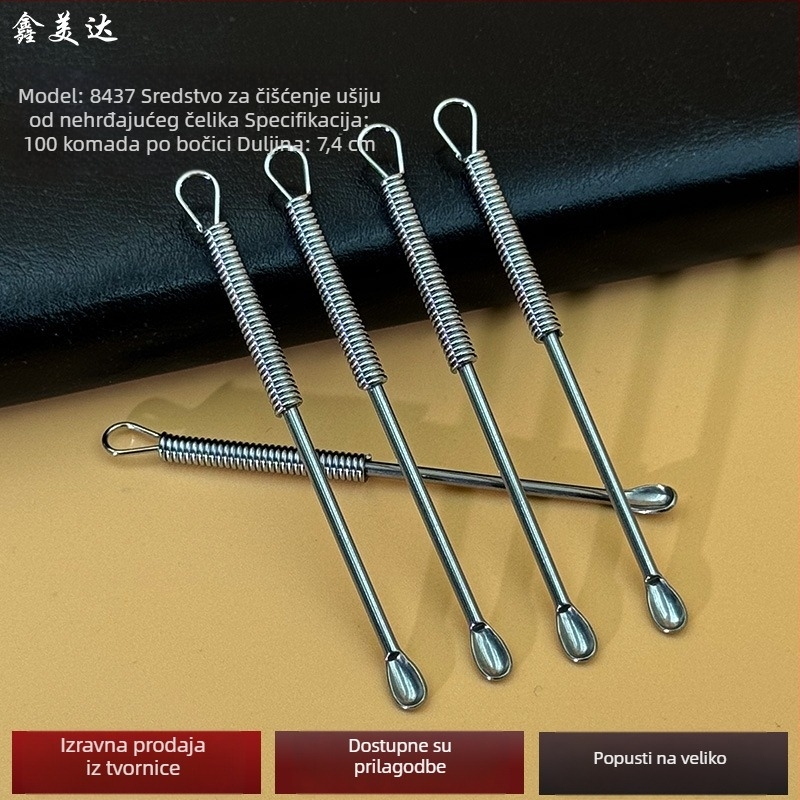 Xinmeida nehrđajući čelik – ušna žličica s oblikom izbojka graha, dvostruka namjena: alat za akne i čišćenje uha