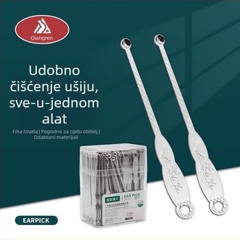 Ušna žličica od nehrđajućeg čelika, čvrst starinski dizajn, u staklenki