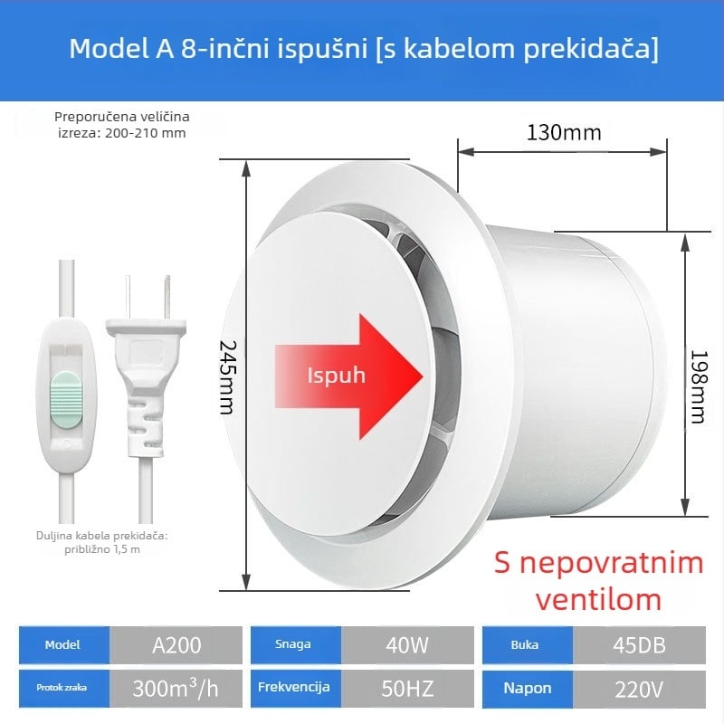 Ventilator za kupaonicu, tih dvostrani ispušni ventilator, zidni/prozorski tip, kućna upotreba, kuhinja, daljinski upravljač