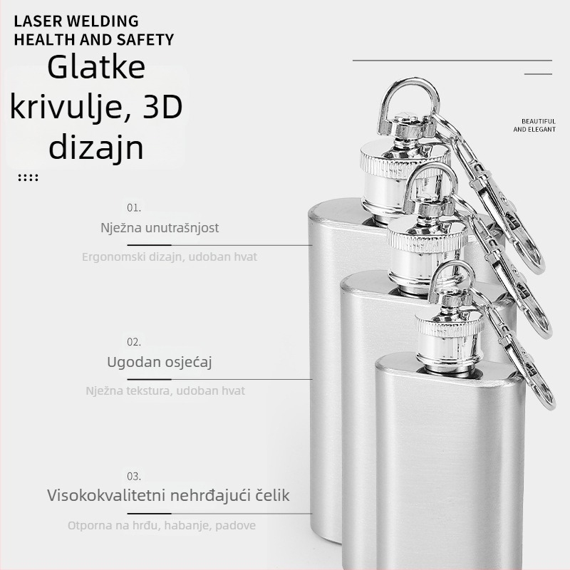 Dashun nehrđajući čelik kamping flaša s privjeskom za ključeve, 1-2 oz