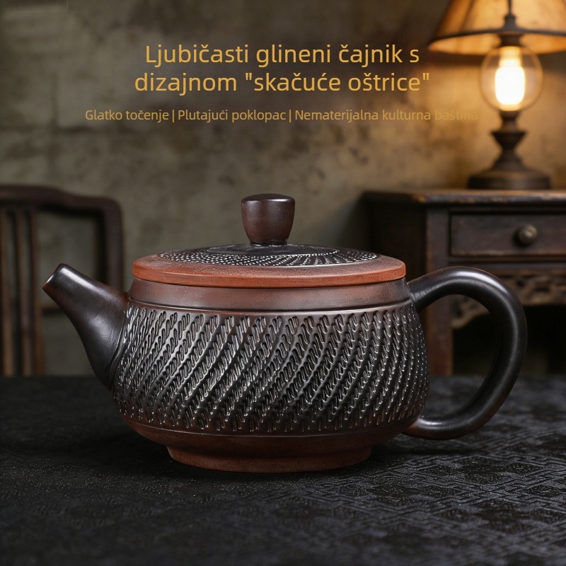 Čajnik od ljubičaste gline s uzorkom Knife-pattern, velik kapacitet, Fengming stil