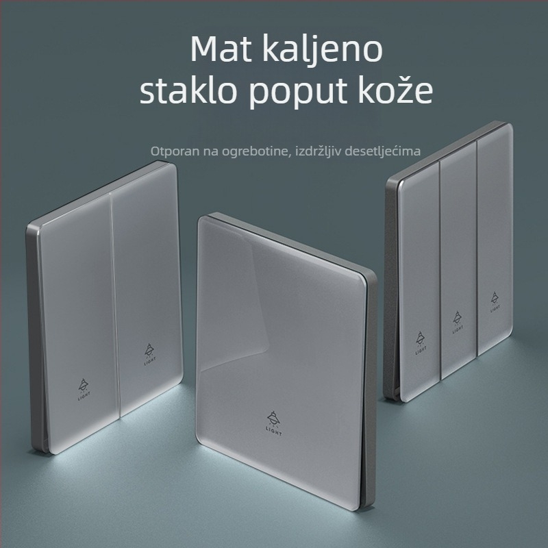 Sivi stakleni prekidač s mat panelom, zidni ugradbeni, tip 86, ultra-tanka utičnica s pet otvora