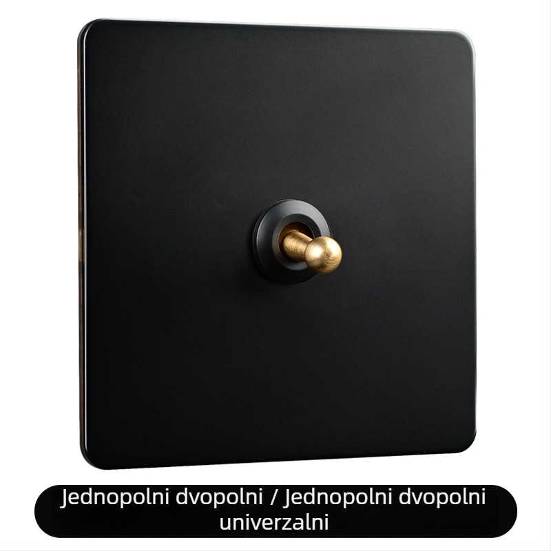 Ploča prekidača od mjeda s polugom, crni metalni priključak, retro industrijskog stila, 86x86 mm