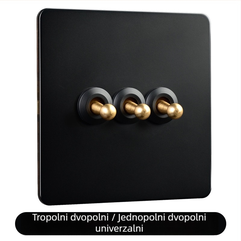 Ploča prekidača od mjeda s polugom, crni metalni priključak, retro industrijskog stila, 86x86 mm