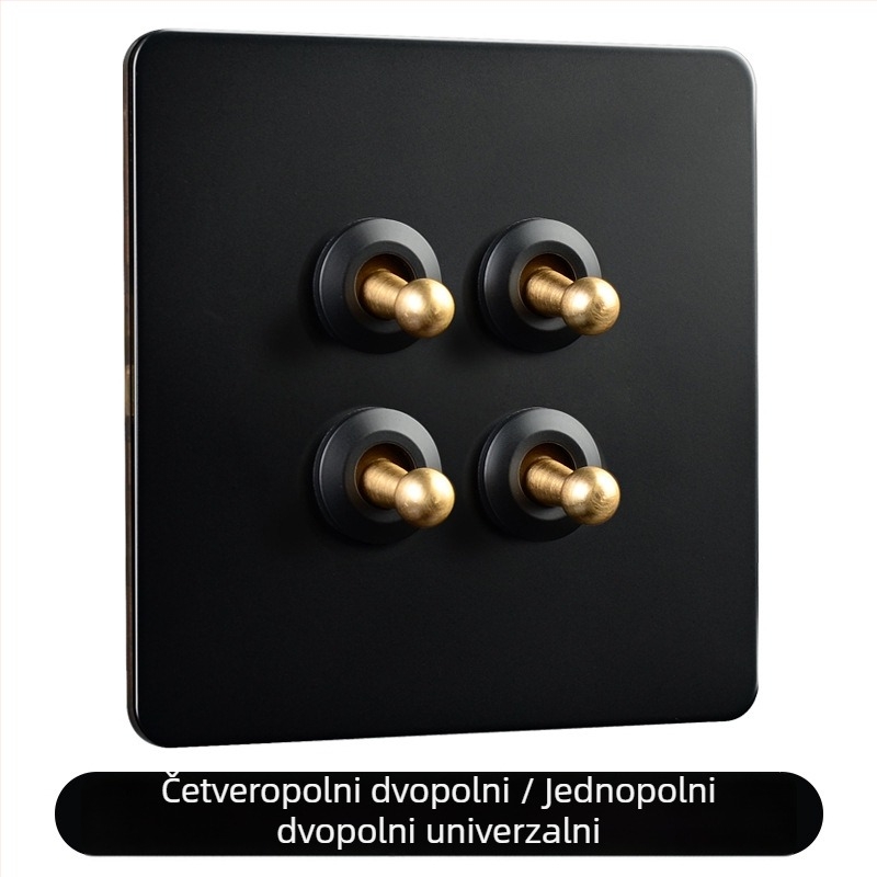 Ploča prekidača od mjeda s polugom, crni metalni priključak, retro industrijskog stila, 86x86 mm