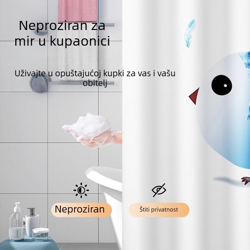 Poliesterska zavjesa za tuširanje, vodonepropusna, bez bušenja, pregradna zavjesa za kupaonicu i WC, otporna na plijesan
