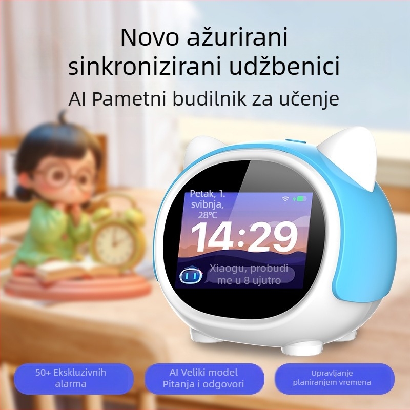 AI robot-prijatelj vremena s inteligentnim glasovnim dijalogom, budilicom, uređajem za učenje i noćnom lampom