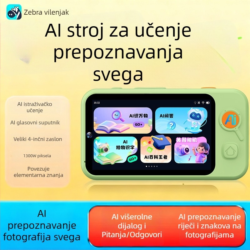 AI uređaj za učenje za djecu, uređaj za učenje i vježbu s umjetnom inteligencijom, kamera prepoznavanja slika, edukativna priča-igračka