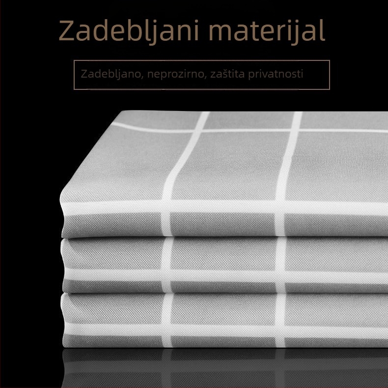 Kupaonska zavjesa u skandinavskom stilu, siva karirana, vodootporan poliester materijal