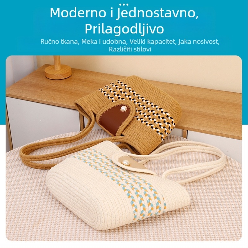 Ženska torba od pamuka, tkanina, velika zapremina, dizajn u blok bojama i oblik polumjeseca